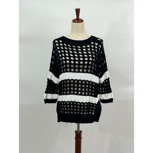 PLANET Lauren Grossman OS S M L 1 2 Black White Mesh Holey Pullover Sweater